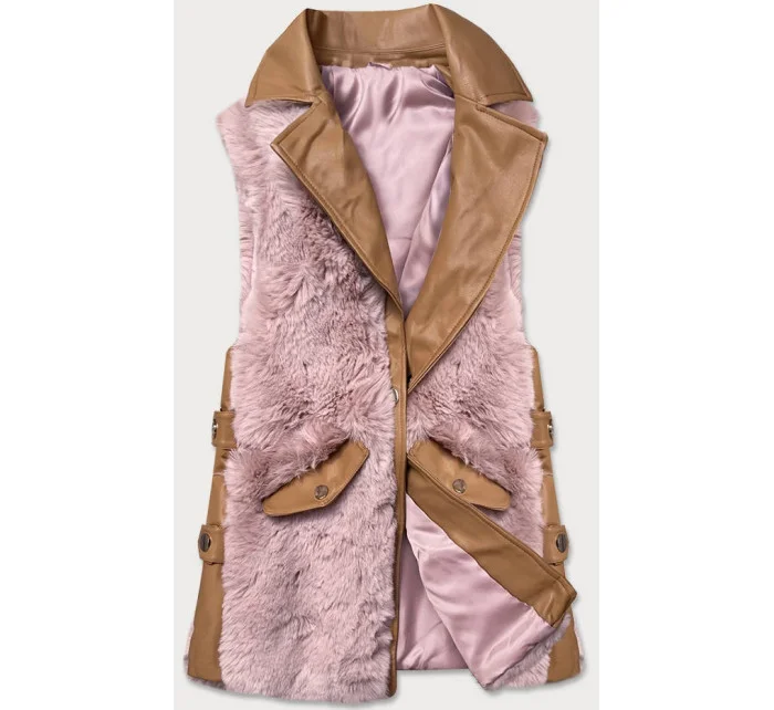 Elegantní vesta v barvě z eko kůže a kožešiny model 15831749 - S'WEST