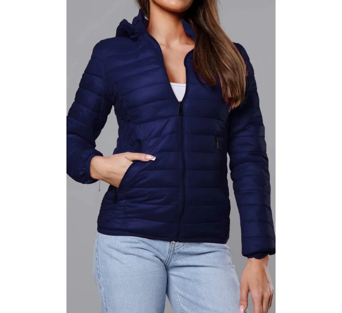 Tmavě modrá prošívaná dámská bunda s kapucí model 18038058 - S'WEST