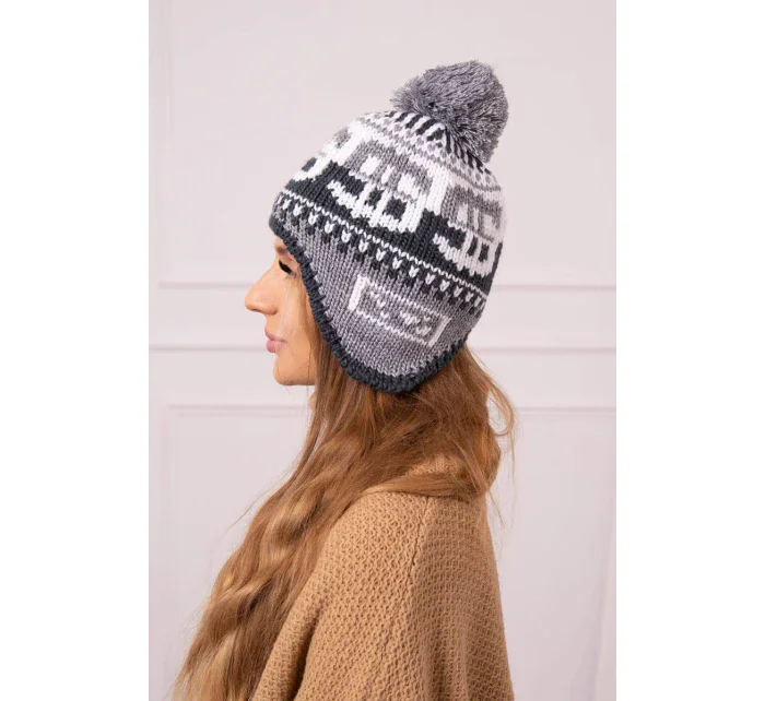 Rosa dámská čepice s bambulí šedá model 18752415 - K-Fashion Rosa dámská čepice s bambulí šedá model 18752415 - K-Fashion