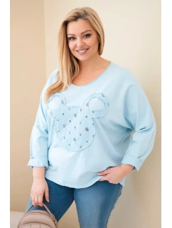 Dámská bavlněná blůza Plus Size s výstřihem do V modrá