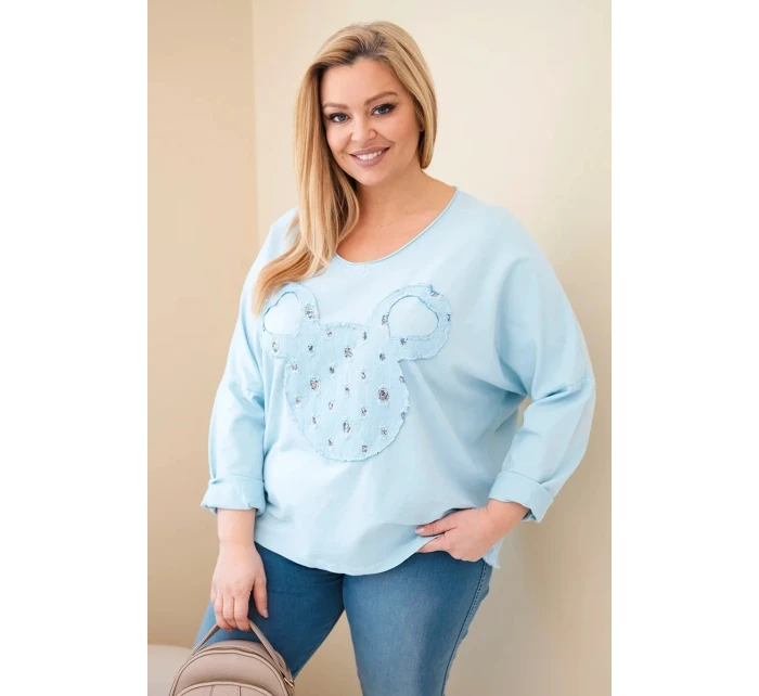 Dámská bavlněná blůza Plus Size s výstřihem do V modrá