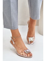 Průhledné sandály s broží na sloupku model 21675908 stříbrné - S.Barski Průhledné sandály s broží na sloupku model 21675908 stříbrné - S.Barski