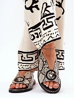 Płaskie Sandały Z Ozdobą Wężowy Wzór Beżowo-Brązowe Haliones