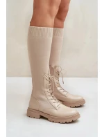 Dámske čižmy s ponožkovým zvrškom 68129 Light beige - CM Paris