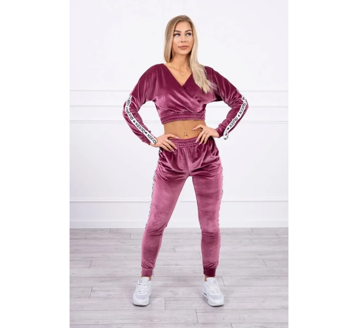 Velúrová súprava s nápisom Queen tmavo ružová Velúrová súprava s nápisom Queen tmavo ružová