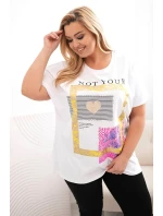 Dámska bavlnená blúzka nadrozmernej veľkosti so zlatým nápisom biela + žltá Dámska bavlnená blúzka nadrozmernej veľkosti so zlatým nápisom biela + žltá