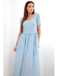 Dámske bavlnené midi šaty s krátkymi rukávmi a rozšírenou spodnou časťou modré