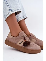 Kožené semišové tenisky s třásněmi model 22556822 Béžové - VINCEZA Kožené semišové tenisky s třásněmi model 22556822 Béžové - VINCEZA