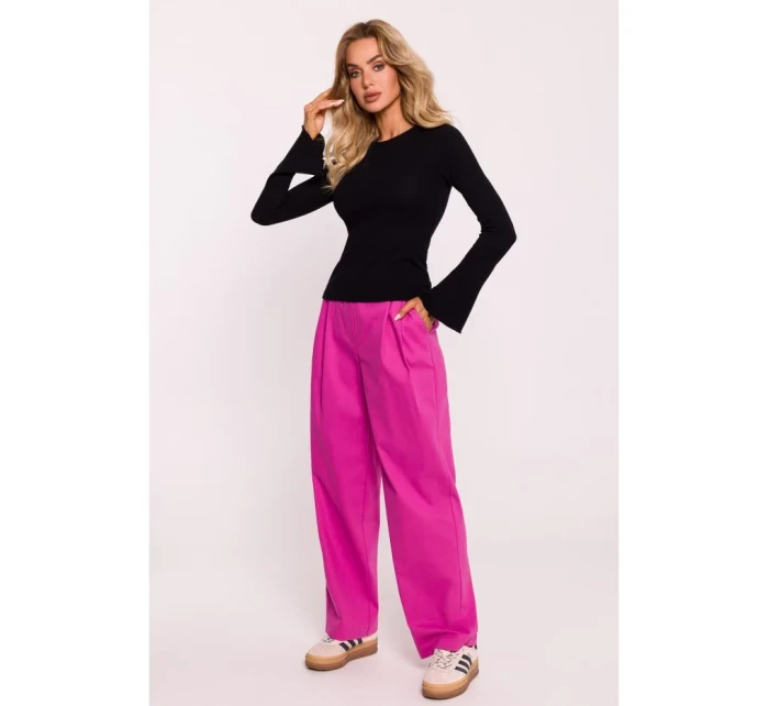 M806 Rebrovaný top s dlhými rukávmi - čierny