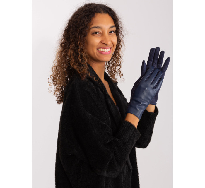 Tmavomodré elegantné rukavice z ekokože