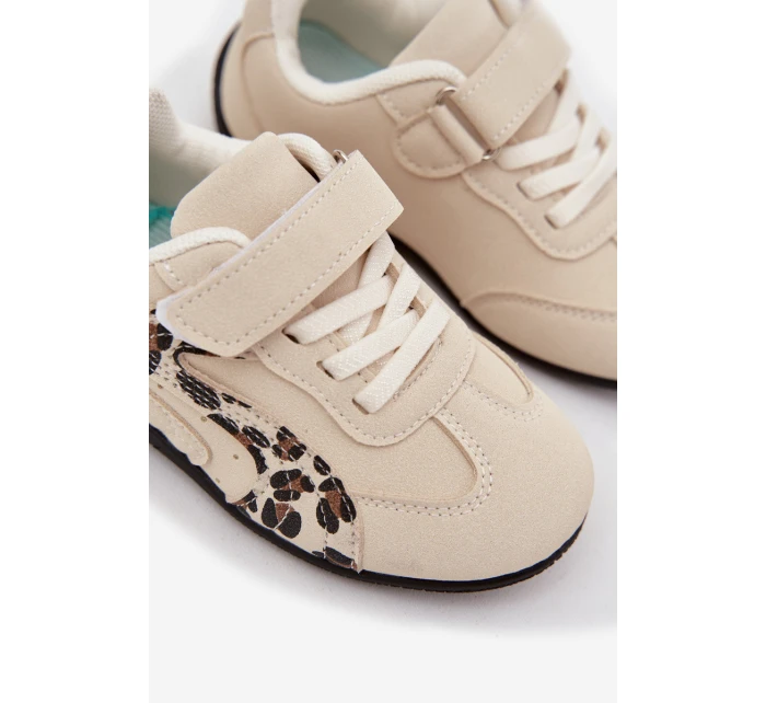 Detská športová obuv na suchý zips s leopardím vzorom Perrin - béžová