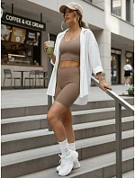 Dámske cyklistické šortky s vysokým pásom béžové FashionStreet SY0582 Dámske cyklistické šortky s vysokým pásom béžové FashionStreet SY0582