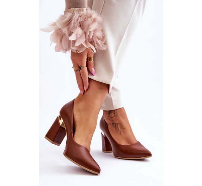 Skórzane Czółenka Lewski 3117 Brązowe