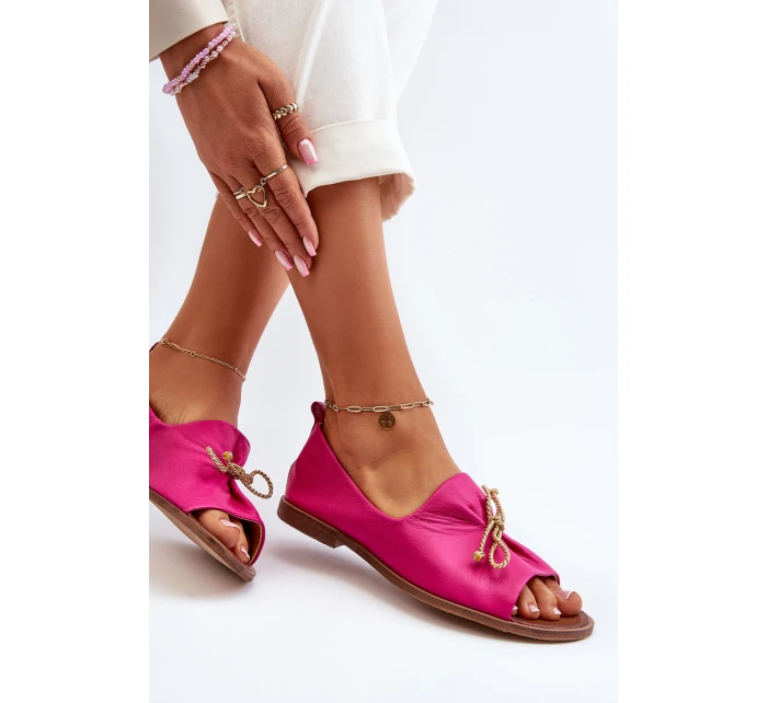 Zazoo 2660 Skórzane Baleriny Damskie Fuksja