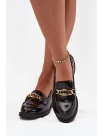 Lakované dámské mokasíny se zlatým ozdobným S   černé model 21713874 - D&A
