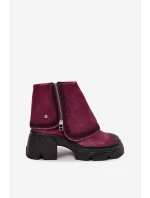 Skórzane Botki Damskie Z Wywiniętą Cholewką Maciejka 07145-23 Bordowe