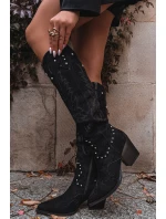 Damskie Kozaki Kowbojki Ze Zdobieniem Na Słupku Czarne Darella Damskie Kozaki Kowbojki Ze Zdobieniem Na Słupku Czarne Darella
