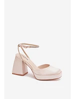 Dámské sandály na podpatku typu sloupek s páskem se šperky Zlaté Seraphina