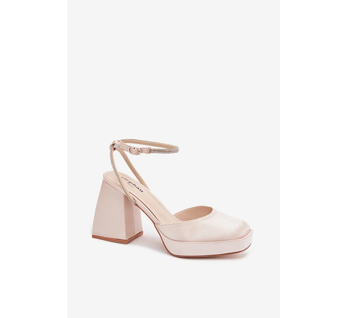 Dámské sandály na podpatku typu sloupek s páskem se šperky Zlaté Seraphina