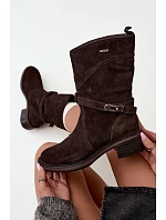 Dámske kožené členkové topánky na podpätku s izoláciou Big Star UU274609 Hnedé Dámske kožené členkové topánky na podpätku s izoláciou Big Star UU274609 Hnedé
