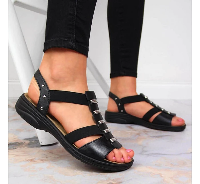 Čierne kožené sandále Rieker W 64580 dámske