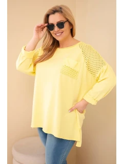 Dámska bavlnená mikina s potlačou Plus Size Yellow
