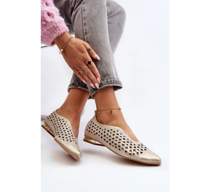 balerínky z přírodní kůže Zlaté model 21646359 - Zazoo