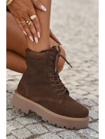 Zamszowe Botki Workery Damskie Sznurowane Big Star SS274792 Brązowe