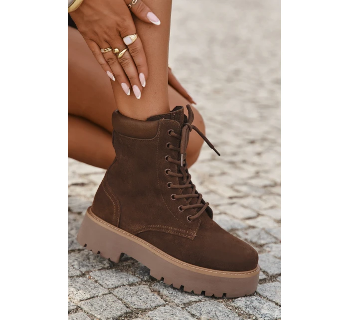 Zamszowe Botki Workery Damskie Sznurowane Big Star SS274792 Brązowe