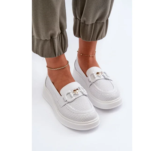 Dámske kožené mokasíny na platforme, biele S.Barski Dámske kožené mokasíny na platforme, biele S.Barski