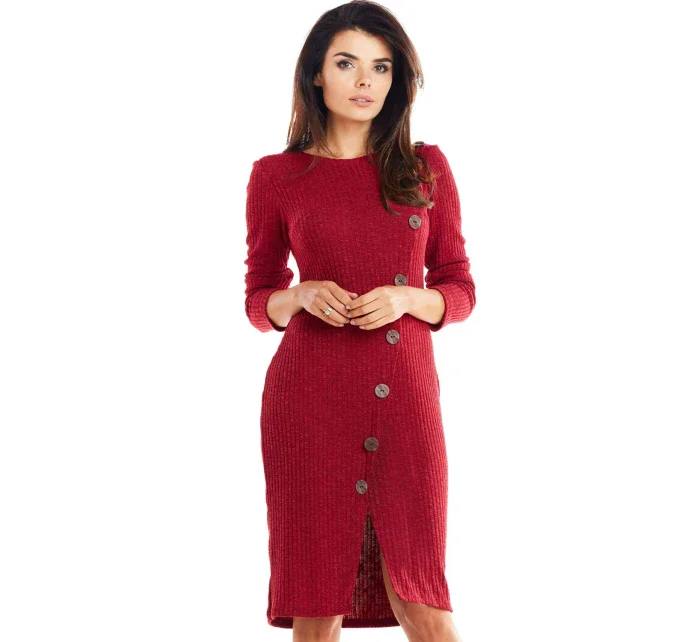 Denní dámské šaty model 18335932 bordó - awama Denní dámské šaty model 18335932 bordó - awama