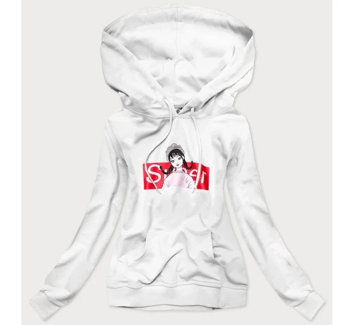 Bílá dámská sportovní mikina s kapucí model 15414637 - Ambitionfly Bílá dámská sportovní mikina s kapucí model 15414637 - Ambitionfly