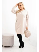 Dámské šaty Plus Size máslo s kapsou a rukávem 3/4 béžový