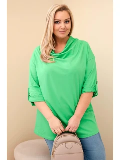 Dámská halenka Plus Size s bavlnou volného střihu s vodním výstřihem světle zelená
