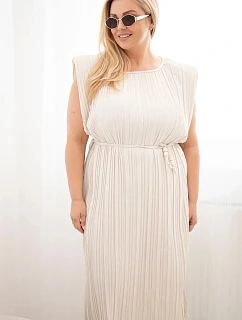 Dámské šaty Plus Size z viskózy, model 22141180 se zavazováním béžové - K-Fashion