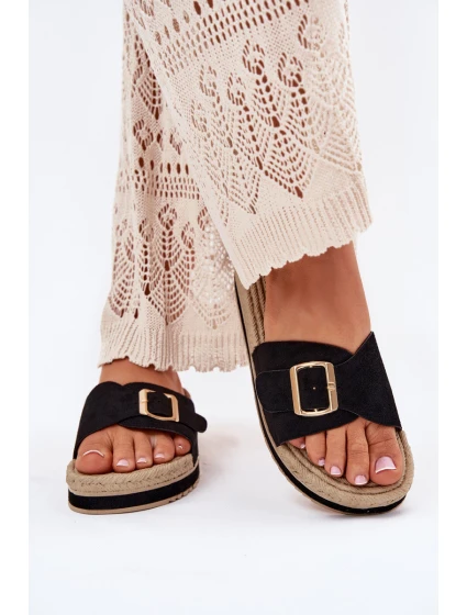 Dámské Sandały Na Platformě Se Zlatou Přezkou Černé model 21702342 - Boto