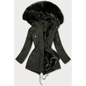 Dámska zimná bunda parka v khaki farbe s kapucňou (B531-11)