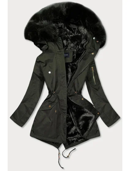 Dámska zimná bunda s kapucňou khaki (b531-11)