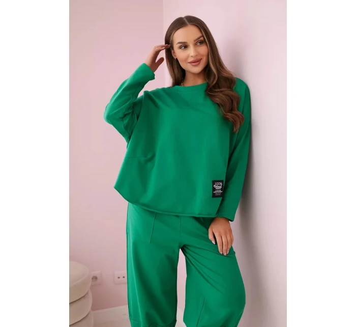 Bavlněná mikina kalhoty set zelený