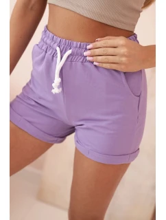 Dámske bavlnené šortky s elastickým pásom fialové
