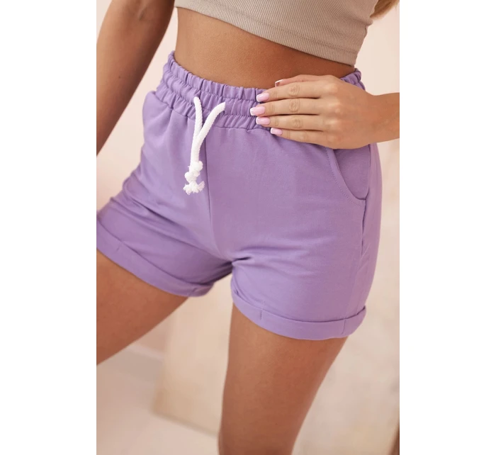 Dámske bavlnené šortky s elastickým pásom fialové