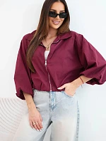 Dámska bavlnená bunda typu bomber na zips v slivkovej farbe