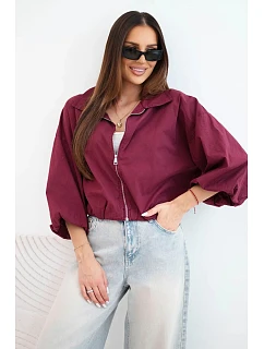 Dámska bavlnená bunda typu bomber na zips v slivkovej farbe