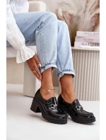 Zazoo 20175 Lakierowane Półbuty Damskie Na Słupku Skóra Naturalna Czarne