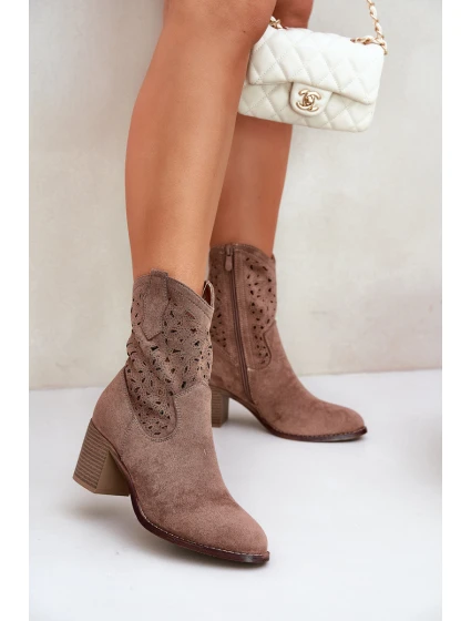 Dámské Kožené Kotníkové Boty Na Podpatku Hnědé model 21686933 - S.Barski