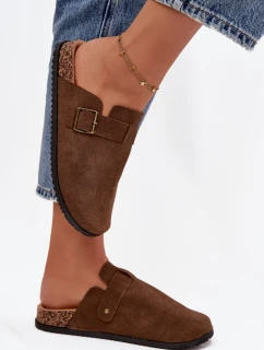 Dámske papuče a topánky na platforme s prackou - hnedé Selio