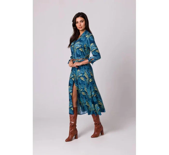 Dámske košeľové šaty s gombíkmi - model 2 B259 Tmavo modrá so zelenou - BeWear Dámske košeľové šaty s gombíkmi - model 2 B259 Tmavo modrá so zelenou - BeWear