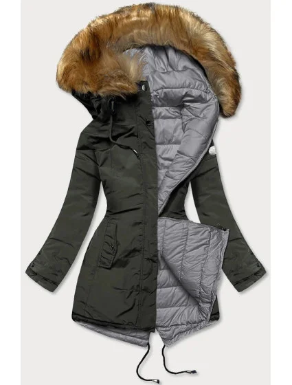 Armádne sivá obojstranná dámska zimná bunda (m-21508)