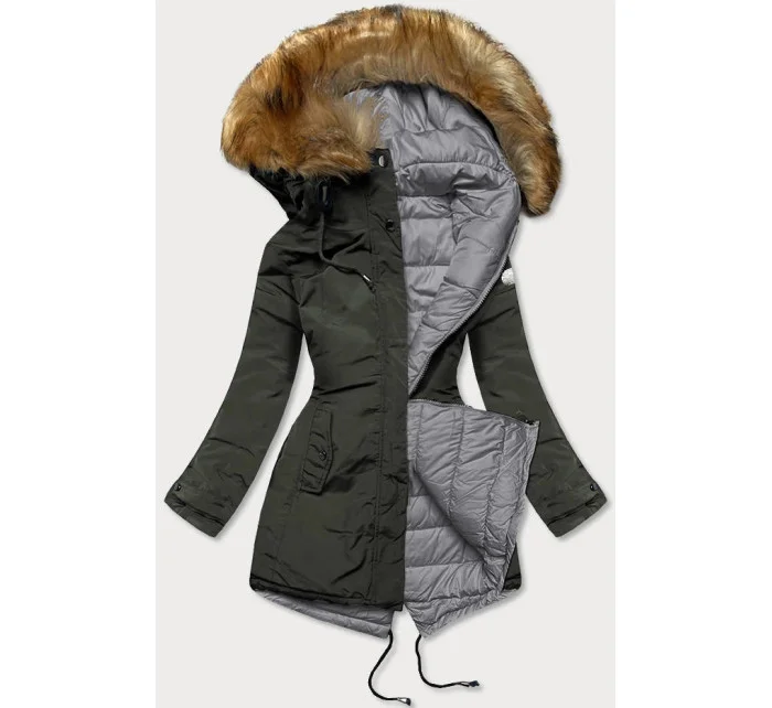 Armádne sivá obojstranná dámska zimná bunda (m-21508)