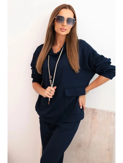Dámska súprava maslová mikina s kapucňou a nohavice s opaskom modrá Dámska súprava maslová mikina s kapucňou a nohavice s opaskom modrá